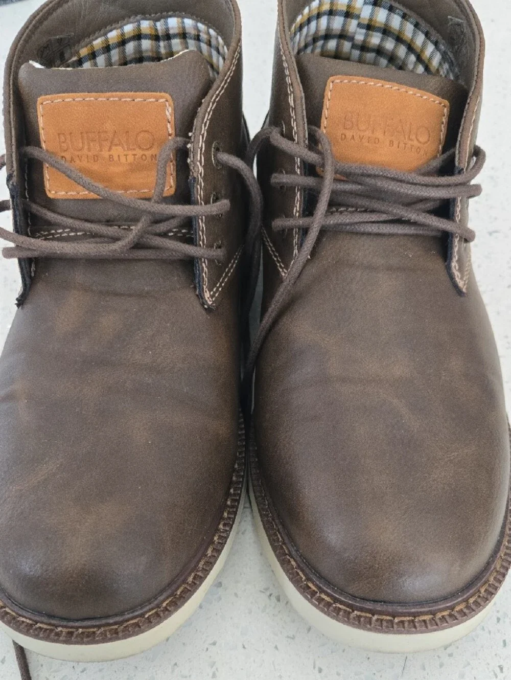 Buffalo David Bitton Men's Dark Brown Leather Chukka Boots with Tan Logo Patch
